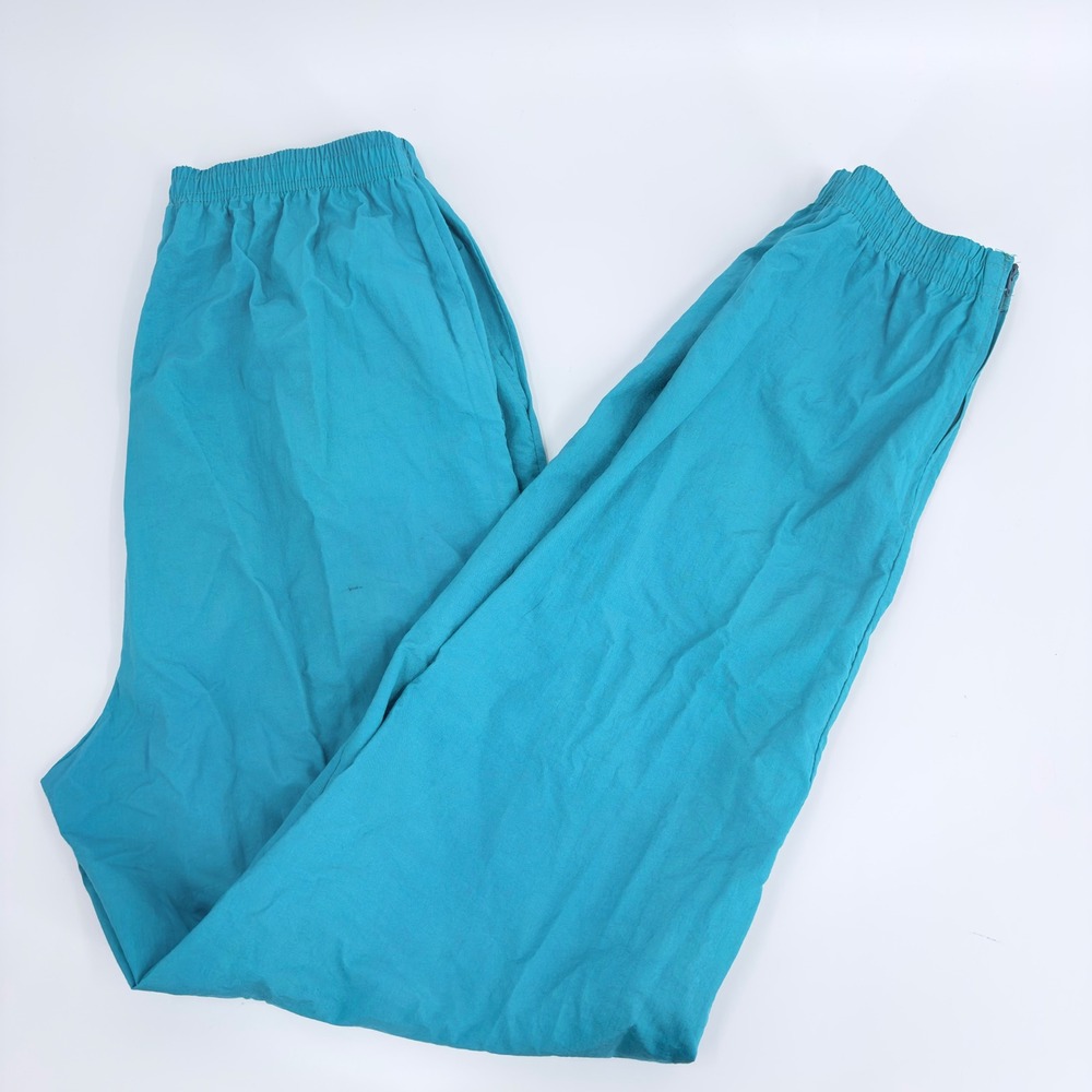 Michele Palmer Track Pants Joggers 90s Vintage Womens Size Medium Teal Blue Aqua